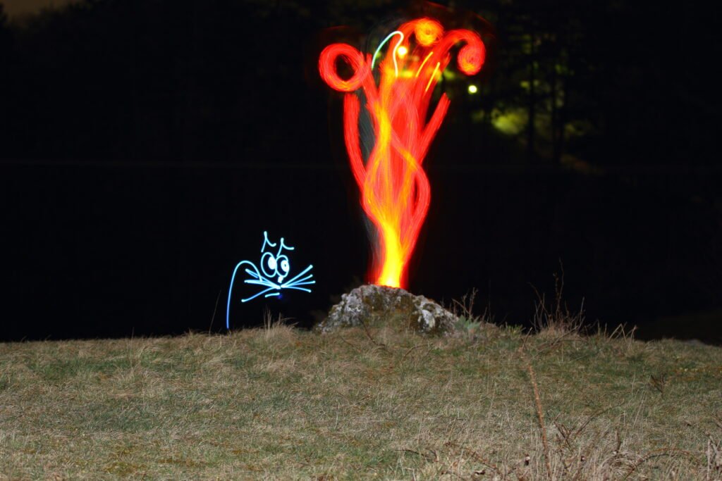 Lichtmalerei, Katze, Feuer,
Langzeitbelichtung