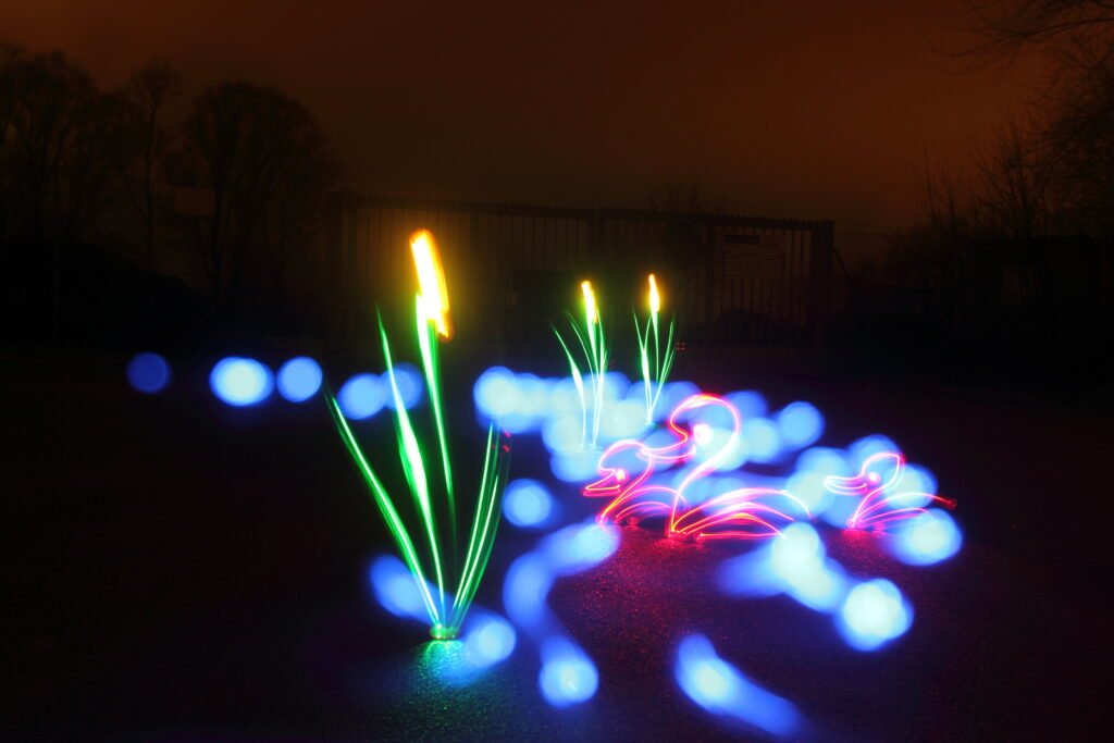 Lightpainting, Lichtmalerei- Enten in einem Fluss.
IrisDraw